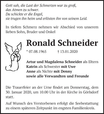 Traueranzeige von Ronald Schneider von Märkische Oderzeitung