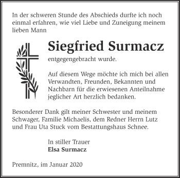 Traueranzeige von Siegfried Surmacz von Märkische Oderzeitung