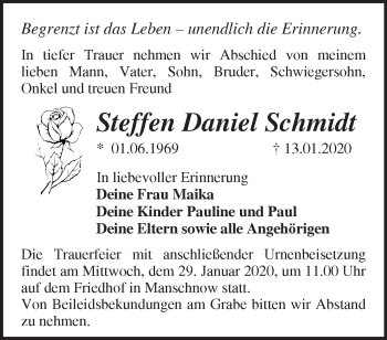 Traueranzeige von Steffen Daniel Schmidt von Märkische Oderzeitung