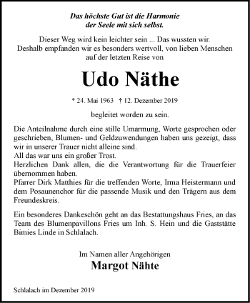 Traueranzeige von Udo Näthe von Märkische Oderzeitung