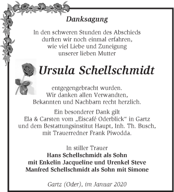 Traueranzeige von Ursula Schellschmidt von Märkische Oderzeitung