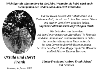 Traueranzeige von Ursula und Horst Frank von Märkische Oderzeitung