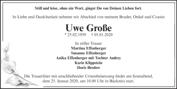 Traueranzeige von Uwe Große von Märkische Oderzeitung