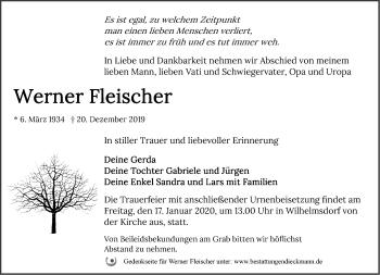 Traueranzeige von Werner Fleischer von Märkische Oderzeitung