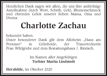 Traueranzeige von Charlotte Zachau von Märkische Oderzeitung