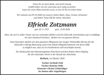 Traueranzeige von Elfriede Zotzmann von Märkische Oderzeitung