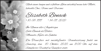 Traueranzeige von Elisabeth Bonack von Märkische Oderzeitung