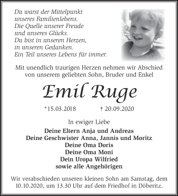 Traueranzeige von Emil Ruge von Märkische Oderzeitung