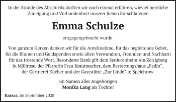 Traueranzeige von Emma Schulze von Märkische Oderzeitung