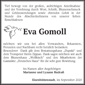 Traueranzeige von Eva Gomoll von Märkische Oderzeitung