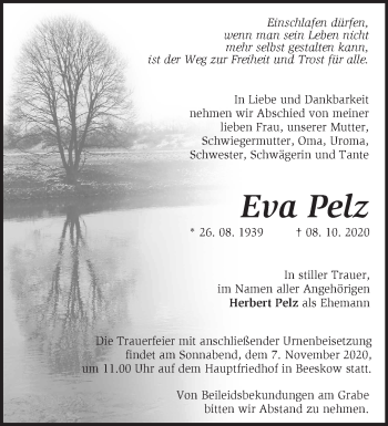 Traueranzeige von Eva Pelz von Märkische Oderzeitung