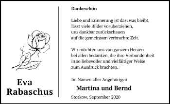 Traueranzeige von Eva Rabaschus von Märkische Oderzeitung