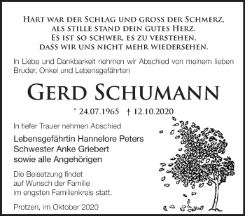 Traueranzeige von Gerd Schumann von Märkische Oderzeitung