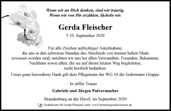 Traueranzeige von Gerda Fleischer von Märkische Oderzeitung