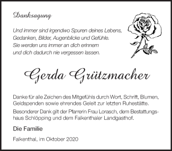 Traueranzeige von Gerda Grützmacher von Märkische Oderzeitung