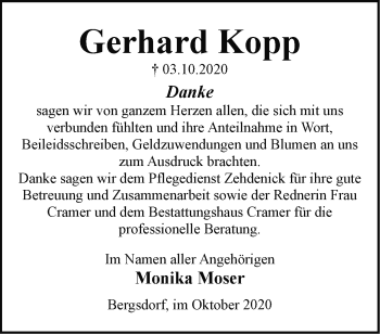 Traueranzeige von Gerhard Kopp von Märkische Oderzeitung