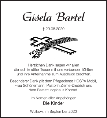 Traueranzeige von Gisela Bartel von Märkische Oderzeitung