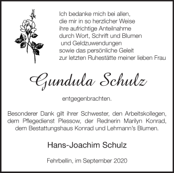 Traueranzeige von Gundula Schulz von Märkische Oderzeitung