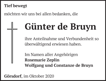 Traueranzeige von Günter de Bruyn von Märkische Oderzeitung