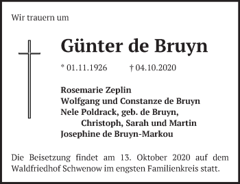 Traueranzeige von Günter de Bruyn von Märkische Oderzeitung