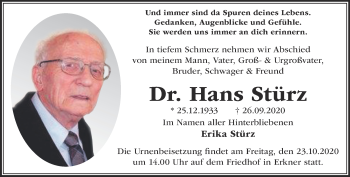 Traueranzeige von Hans Stürz von Märkische Oderzeitung