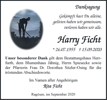 Traueranzeige von Harry Ficht von Märkische Oderzeitung