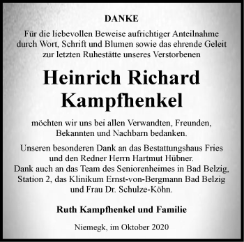 Traueranzeige von Heinrich Richard Kampfhenkel von Märkische Oderzeitung