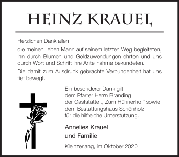 Traueranzeige von Heinz Krauel von Märkische Oderzeitung