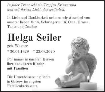 Traueranzeige von Helga Seiler von Märkische Oderzeitung