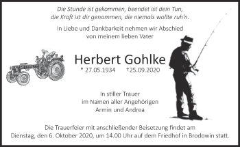 Traueranzeige von Herbert Gohlke von Märkische Oderzeitung