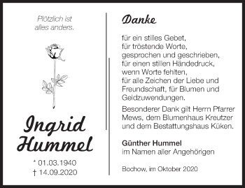 Traueranzeige von Ingrid Hummel von Märkische Oderzeitung