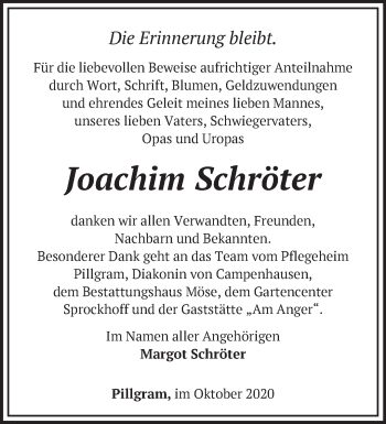 Traueranzeige von Joachim Schröter von Märkische Oderzeitung