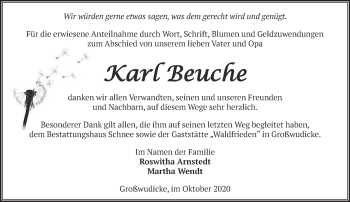 Traueranzeige von Karl Beuche von Märkische Oderzeitung