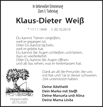 Traueranzeige von Klaus-Dieter Weiß von Märkische Oderzeitung