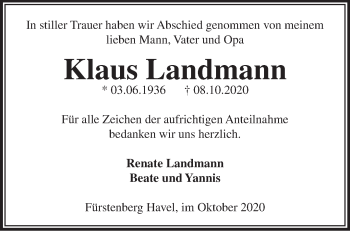 Traueranzeige von Klaus Landmann von Märkische Oderzeitung