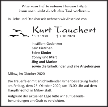 Traueranzeige von Kurt Tauchert von Märkische Oderzeitung