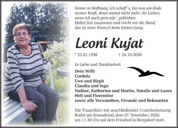 Traueranzeige von Leoni Kujat von Märkische Oderzeitung