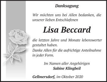 Traueranzeige von Lisa Beccard von Märkische Oderzeitung