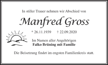 Traueranzeige von Manfred Gross von Märkische Oderzeitung