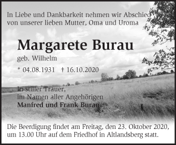 Traueranzeige von Margarete Burau von Märkische Oderzeitung