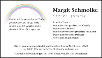 Traueranzeige von Margit Schmolke von Märkische Oderzeitung