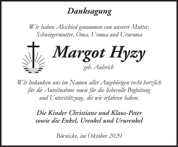 Traueranzeige von Margot Hyzy von Märkische Oderzeitung