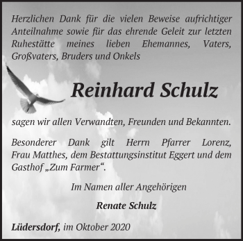 Traueranzeige von Reinhard Schulz von Märkische Oderzeitung