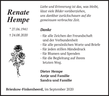 Traueranzeige von Renate Hempe von Märkische Oderzeitung