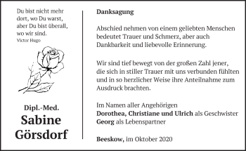 Traueranzeige von Sabine Görsdorf von Märkische Oderzeitung