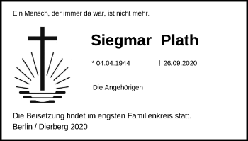 Traueranzeige von Siegmar Plath von Märkische Oderzeitung