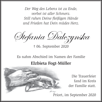 Traueranzeige von Stefania Dalczynska von Märkische Oderzeitung