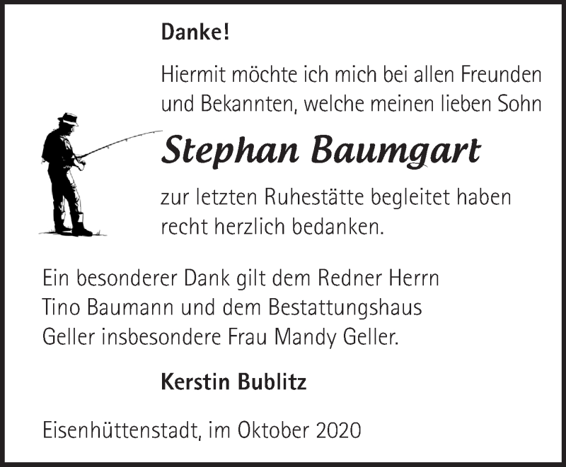  Traueranzeige für Stephan Baumgart vom 17.10.2020 aus Märkische Oderzeitung