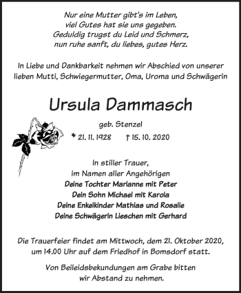 Traueranzeige von Ursula Dammasch von Märkische Oderzeitung