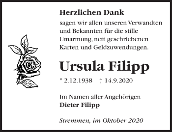 Traueranzeige von Ursula Filipp von Märkische Oderzeitung